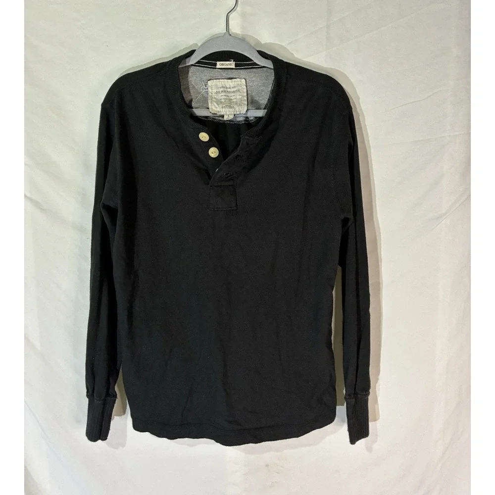 No Boundaries Men's Vintage Fit Knit Henley Sweater L Black Long Sleeve